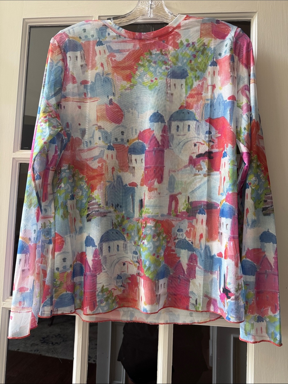 Women's Long-Sleeve Sheer Printed Top in Multi-Color